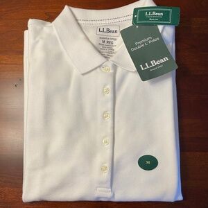 New LL Bean White Polo Shirt; Short Sleeves; 100% Cotton; Slightly Fitted; Med